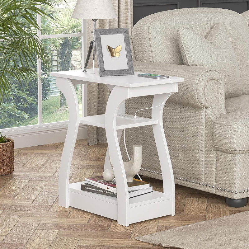 End Table Set of 2 with Charging Station Side Table with USB Ports and Outlets Nightstand 3 Tier End Table with Storage Shelf for Living Room